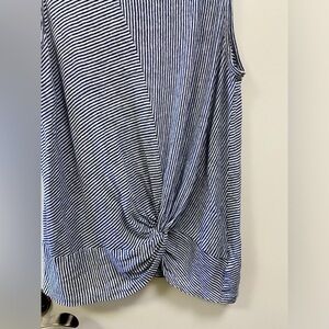 C&C Calif blue and white striped top with tie in front